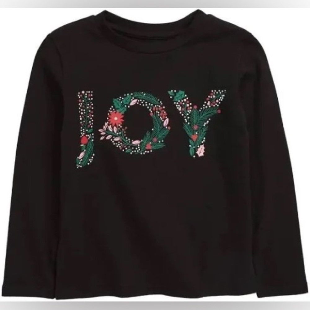 Tiny Tribe Nordstrom Kid's Joy Holiday Tee, NWOT, Black, L/S
